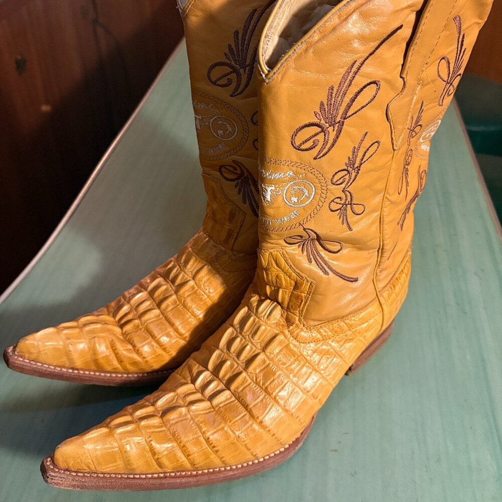 Mens Western Wear Botas Del Primo Mexican Pointy Crocodile Boots Size 27 / 8.5